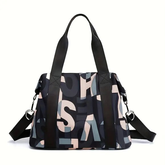 Large Nylon Tote w/ Geometric Strap – Crossbody Option - Picture 1 of 7
